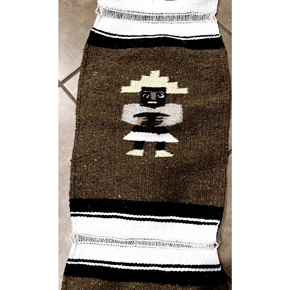 Vintage Handwoven Mexican Wool Rug Wall Hanging Oaxacan saddle blanket Aztec‎